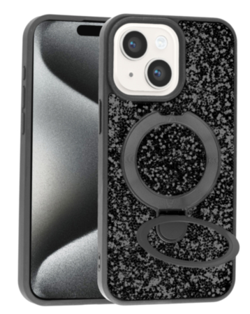 Sparkle Luxury Slim Case with Magnetic Kickstand for iPhone 13 / 14 / 16e / 17e (BLACK) (Only Ground Shipping)