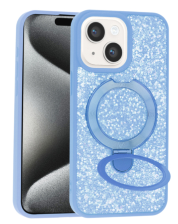 Sparkle Luxury Slim Case with Magnetic Kickstand for iPhone 13 / 14 / 16e / 17e (LIGHT BLUE) (Only Ground Shipping)