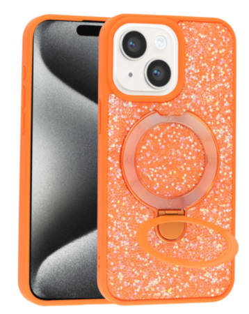 Sparkle Luxury Slim Case with Magnetic Kickstand for iPhone 13 / 14 / 16e / 17e (ORANGE) (Only Ground Shipping)