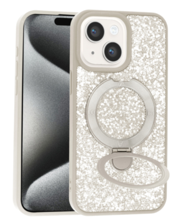 Sparkle Luxury Slim Case with Magnetic Kickstand for iPhone 13 / 14 / 16e / 17e (WHITE) (Only Ground Shipping)