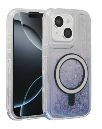 Wireless Charging Protective Glitter Liquid Bumper Case - BLUE for iPhone 13 / 14 (Only Ground Shipping)