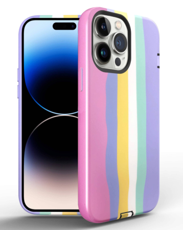 Thinner Heavy Duty Rainbow Case - PINK for iPhone 14 Pro (Only Ground Shipping)