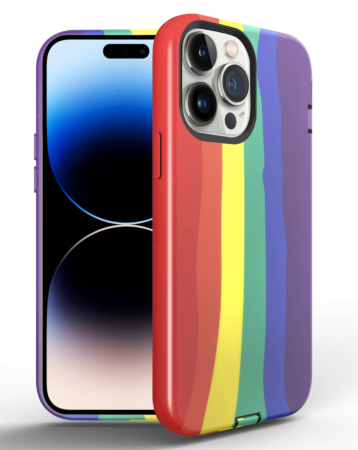 Thinner Heavy Duty Rainbow Case - RED for iPhone 14 Pro (Only Ground Shipping)