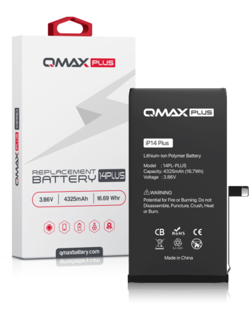 Stock up on the QMAX Plus replacement battery for the iPhone 14 Plus — 4325 mAh.