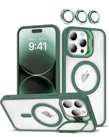 Transpalet Silicone case & Camera stand with Camera Lens - DARK GREEN for iPhone 14 Pro Max (Only Ground Shipping)