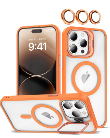 Transpalet Silicone case & Camera stand with Camera Lens - ORANGE for iPhone 14 Pro Max (Only Ground Shipping)