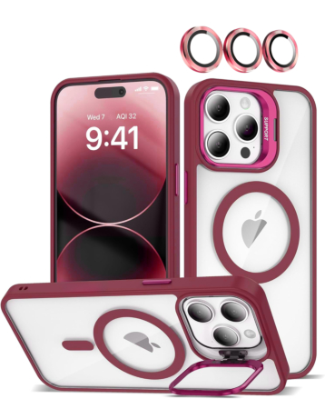 Transpalet Silicone case & Camera stand with Camera Lens - WINE for iPhone 14 Pro Max (Only Ground Shipping)