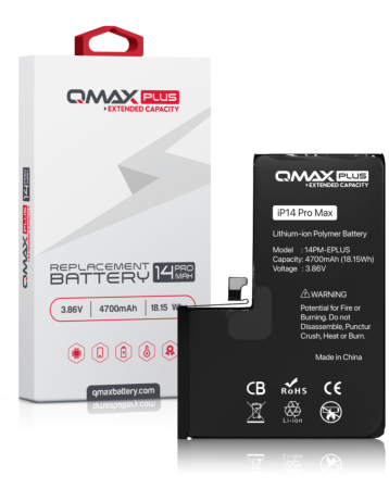 Purchase the QMAX Plus Extended Capacity Replacement Battery for iPhone 14 Pro Max, 4700 mAh.
