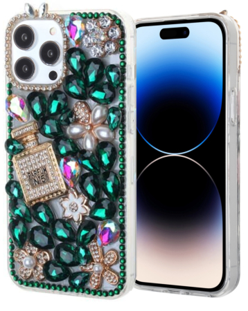 Crystal Flower Perfume Silicone Hard Case - GREEN for iPhone 14 Pro Max (Only Ground Shipping)