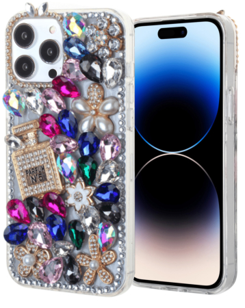 Crystal Flower Perfume Silicone Hard Case - COLORFUL for iPhone 14 Pro Max (Only Ground Shipping)