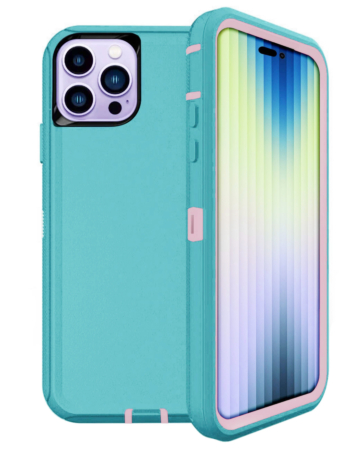Heavy Duty Case for iPhone 14 Pro Max (LIGHTTEAL & PINK) (Only Ground Shipping)