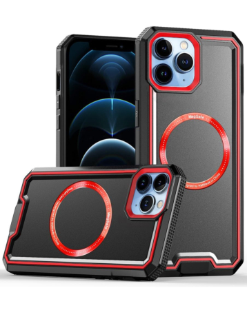 Non-Slip Translucent Matte Wireless Charging Case (BLACK & RED) for iPhone 14 Pro Max (Only Ground Shipping)