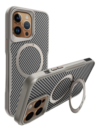 Carbon Fiber Magnetic Kickstand Case - GRAY for iPhone 14 Pro Max (Only Ground Shipping)