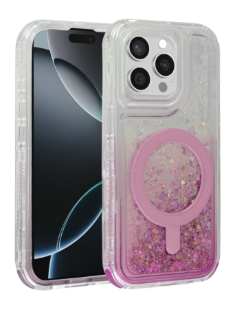 Wireless Charging Protective Glitter Liquid Bumper Case - PINK for iPhone 14 Pro Max (Only Ground Shipping)