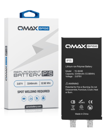Grab the wholesale deals on the QMAX Base Replacement Battery for iPhone 15, spot weld required.
