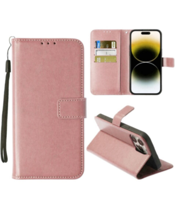 Leather Wallet Case with Card Slot - ROSE GOLD for iPhone 15 (Only Ground Shipping)