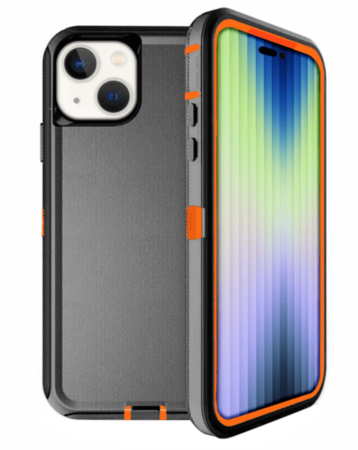 Heavy Duty Case for iPhone 15 (BLACK & ORANGE) (Only Ground Shipping)