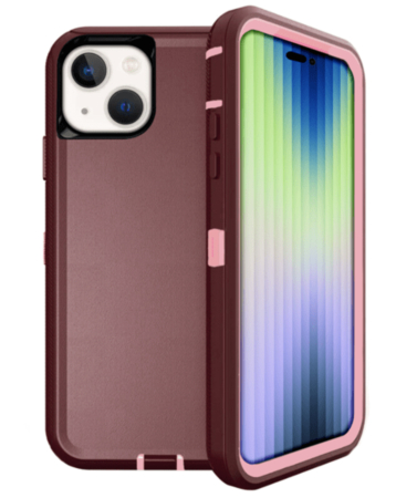 Heavy Duty Case for iPhone 15 (MAROON & PINK) (Only Ground Shipping)