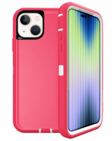 Heavy Duty Case for iPhone 15 (HOT PINK & WHITE) (Only Ground Shipping)