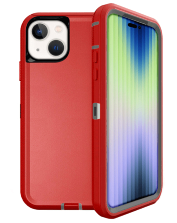 Heavy Duty Case for iPhone 15 (RED & GRAY) (Only Ground Shipping)