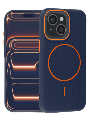 Magnetic Leather Soft Cases - BLUE & ORANGE for iPhone 15 (Only Ground Shipping)