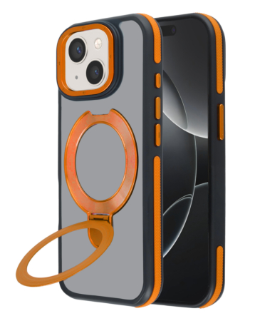 Matte Transparent Case with Wireless Charging Kickstand - ORANGE for iPhone 15 (Only Ground Shipping)