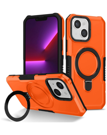 Hard PC Shockproof Case w /Ring Holder - ORANGE for iPhone 15 (Only Ground Shipping)