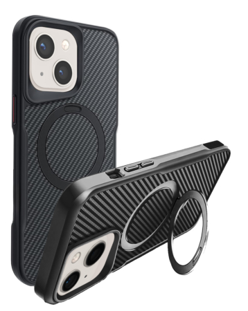 Carbon Fiber Magnetic Kickstand Case - BLACK for iPhone 15 (Only Ground Shipping)