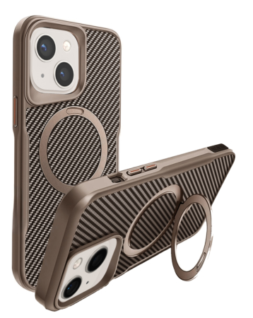 Carbon Fiber Magnetic Kickstand Case - GOLD for iPhone 15 (Only Ground Shipping)