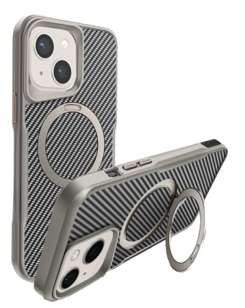 Carbon Fiber Magnetic Kickstand Case - GRAY for iPhone 15 (Only Ground Shipping)