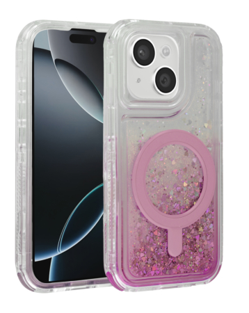 Wireless Charging Protective Glitter Liquid Bumper Case - PINK for iPhone 15 (Only Ground Shipping)