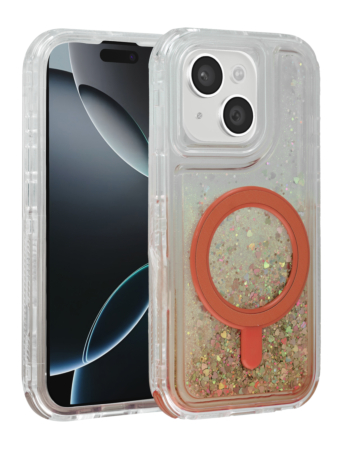 Wireless Charging Protective Glitter Liquid Bumper Case - RED for iPhone 15 (Only Ground Shipping)