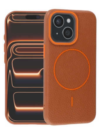 Magnetic Leather Soft Cases (GOLDEN BROWN) for iPhone 14 Plus / 15 Plus (Only Ground Shipping)