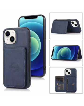 iPhone 14 Plus / 15 Plus Leather Pocket Wallet Case - BLUE (Only Ground Shipping)