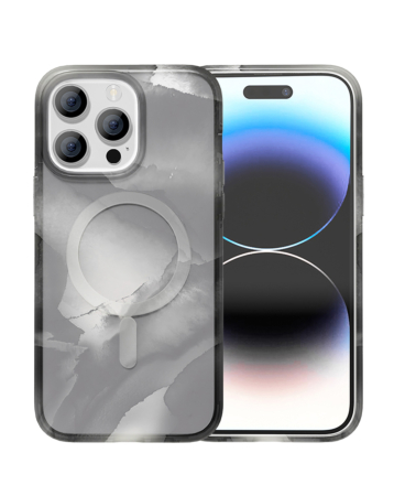 Full Ink Painting Wireless Charging Case - BLACK for iPhone 15 Pro (Only Ground Shipping)