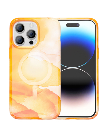 Full Ink Painting Wireless Charging Case - ORANGE for iPhone 15 Pro (Only Ground Shipping)