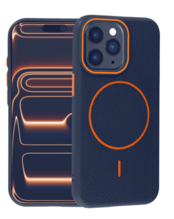 Magnetic Leather Soft Cases - BLUE & ORANGE for iPhone 15 Pro (Only Ground Shipping)