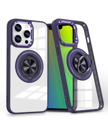 Transparent Wireless Charging Case with Ring Holder - PURPLE for iPhone 15 Pro (Only Ground Shipping)