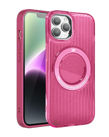 Shiny Hard PC Rear / Soft TPU Wireless Charging Case - PINK for iPhone 15 Pro (Only Ground Shipping)
