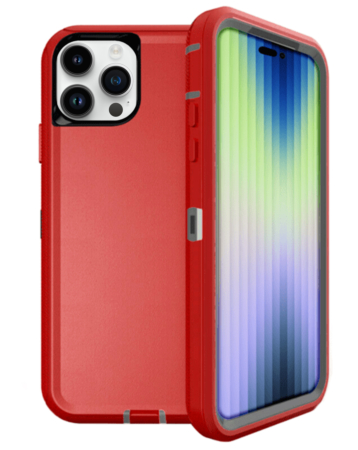 Heavy Duty Case for iPhone 15 Pro Max (RED & GRAY) (Only Ground Shipping)