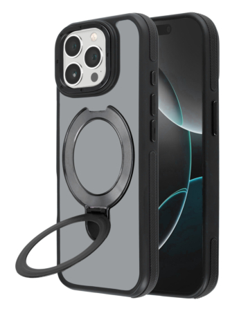 Matte Transparent Case with Wireless Charging Kickstand - BLACK for iPhone 15 Pro Max (Only Ground Shipping)