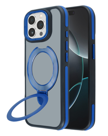 Matte Transparent Case with Wireless Charging Kickstand - BLUE for iPhone 15 Pro Max (Only Ground Shipping)