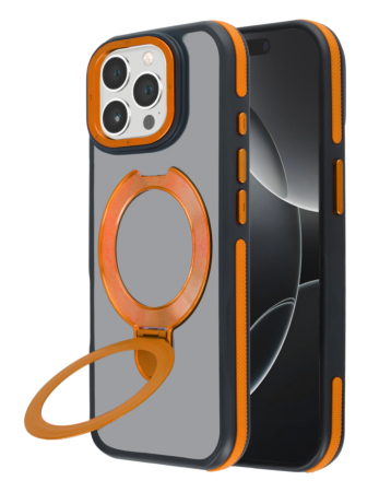 Matte Transparent Case with Wireless Charging Kickstand - ORANGE for iPhone 15 Pro Max (Only Ground Shipping)