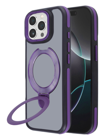 Matte Transparent Case with Wireless Charging Kickstand - PURPLE for iPhone 15 Pro Max (Only Ground Shipping)