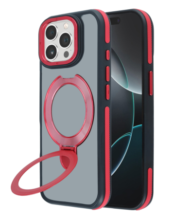 Matte Transparent Case with Wireless Charging Kickstand - RED for iPhone 15 Pro Max (Only Ground Shipping)