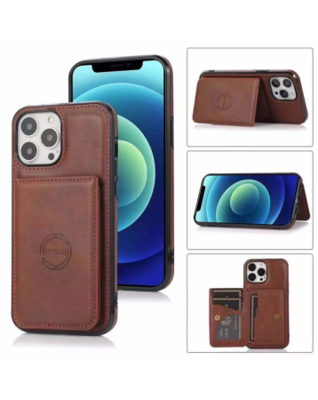 Leather Pocket Wallet Case - BROWN for iPhone 15 Pro Max (Only Ground Shipping)