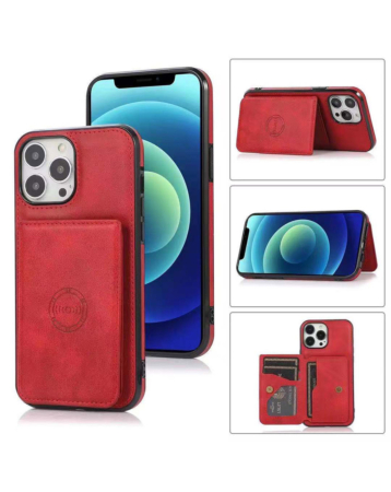 Leather Pocket Wallet Case - RED for iPhone 15 Pro Max (Only Ground Shipping)