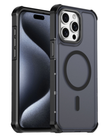 Dual Layer Electroplated Border Wireless Charging Case (BLACK) for iPhone 15 Pro Max (Only Ground Shipping)