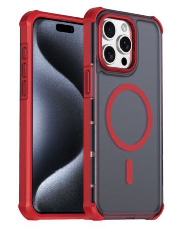 Dual Layer Electroplated Border Wireless Charging Case (RED) for iPhone 15 Pro Max (Only Ground Shipping)