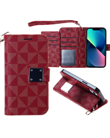 Leather Wallet Case with Card Slot - RED for iPhone 15 Pro Max (Only Ground Shipping)